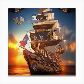 Pirate Ship At Sunset Canvas Print