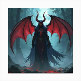 Demon Mage In A Shadowy Watercolor Realm 1 Canvas Print