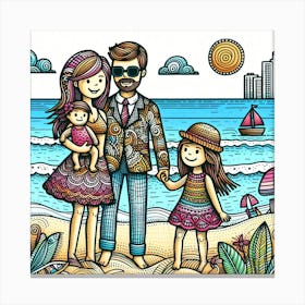 Family On The Beach Canvas Print