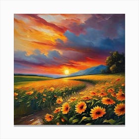 Sunflowers At Sunset Canvas Print