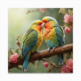 Two Parrots Kissing Canvas Print