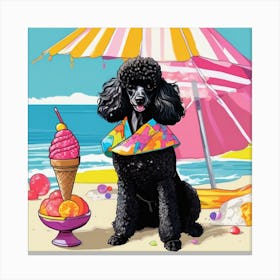 Poodle On The Beach Canvas Print