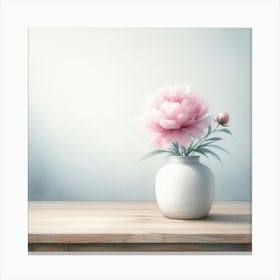 Pink Peony: A Watercolor Painting of a Tranquil Minimalist Scene Canvas Print