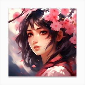 Japanese girl and sakura Canvas Print