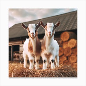 Goats On Hay Canvas Print