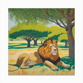 Lions Resting under Acacia Trees Series. Style of David Hockney 1 Canvas Print