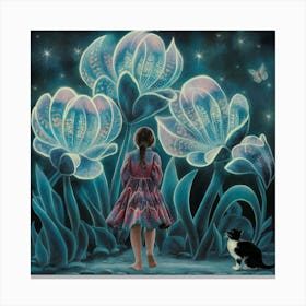 Midnight Blossoms A Surreal Painting Of Luminescent Flowers And Enchantment (2) Canvas Print