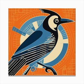Retro Bird Lithograph Blue Jay 2 Canvas Print
