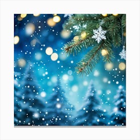 A Christmas Tree Branch Gleaming With Delicate Snowflakes In The Foreground A Merry Banner With Glo (3) Canvas Print