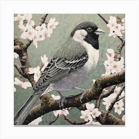 Ohara Koson Inspired Bird Painting Sparrow 1 Square Canvas Print