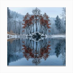 Winter Trees Reflected In A Lake Canvas Print