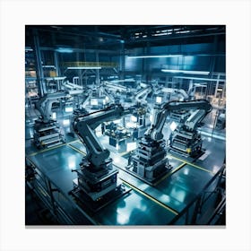 Aerial Drone View Capturing A Sprawling Futuristic Factory Panels Of Intricate Ai Control Systems B (7) Canvas Print