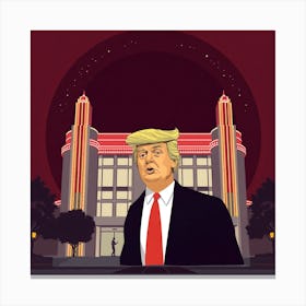 Donald Trump In Front Of A Building Canvas Print