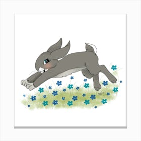 Bunny Jumping In Flowers Canvas Print