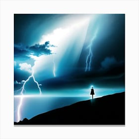 Lightning streaks coming down to the water  Canvas Print