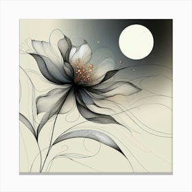 Black Flower With Moon Canvas Print