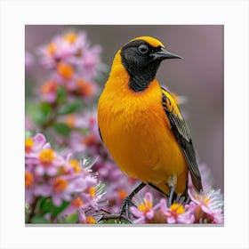 Bird Perched On A Flower Canvas Print