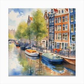 A Watercolor Masterpiece Depicting Amsterdams Canvas Print