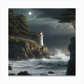 Lighthouse At Night Landscape 5 Canvas Print