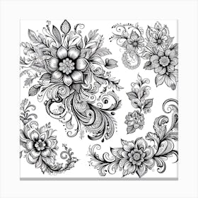 Black And White Floral Design 7 Canvas Print