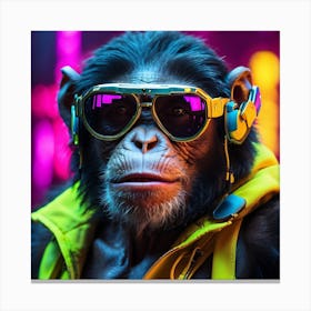 chimpanzee in a neon cyberpunk Canvas Print