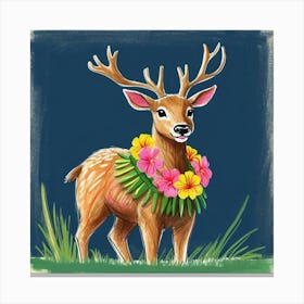 Deer With Flowers Canvas Print