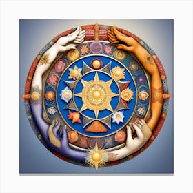 In A Circle Of Unity, Hands Hold Symbols Of Diverse Faiths Canvas Print