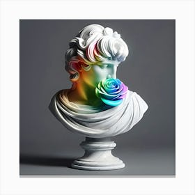 A White Marble Bust Of Rainbow Colored Rose On A Grey Background, 3d 9 Leinwandbild