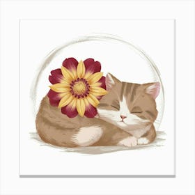 Cat With Flower Canvas Print
