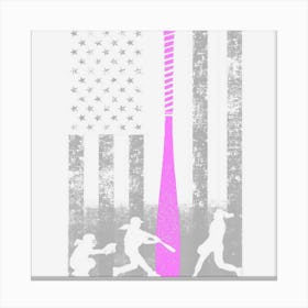 American Softball Flag Players And Pink Bat Canvas Print