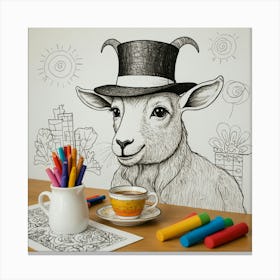 Goat In Top Hat Canvas Print