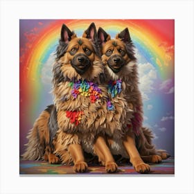 Vivid Oil Painting Of A Belgian Tervuren With A Rainbo Canvas Print