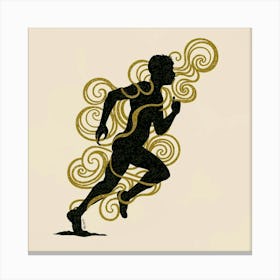 Resilient Silhouettes: Dark Fantasy Art with Gold Botanical Patterns - Anime, Ukiyo-e, and More Canvas Print