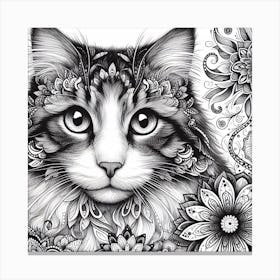 Cat With Flowers 3 Canvas Print