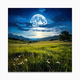 Firefly Serene Meadow Under A Mystical Moonlit Sky 35328 (2) Canvas Print