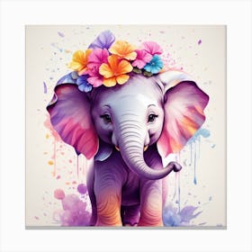 Elephant With Flowers Canvas Print