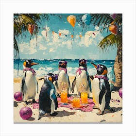 Tropical Penguin Beach Party Fun 8 Canvas Print