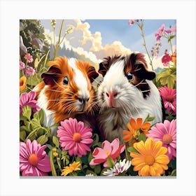 Guinea Pigs Among Wildflowers Canvas Print