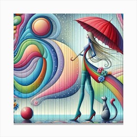 Rainbow Woman With Umbrella Canvas Print