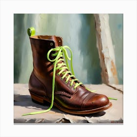 An Impressionist Painting Of An Old Boot With Brand Neon Green Laces 2 Canvas Print