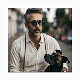 Man With Dog Canvas Print