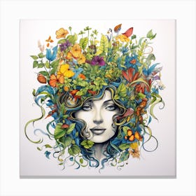 Woman's Head and Flowers Canvas Print