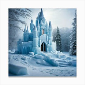 Gorgeous ice, blue Castle on white snow with white sky and snow on trees Canvas Print