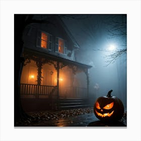 Fog Holiday Greeting Scarey Evil Dark Ominous Leaf Stripes Haunting Wood Carving Flames (23) Canvas Print