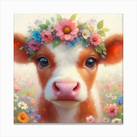 Calf With Flowers 1 Canvas Print