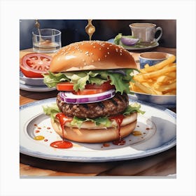 Hamburger And Fries 32 Canvas Print