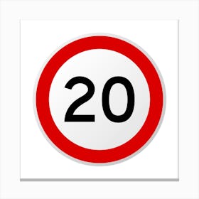 20mph Speed Limit Sign.A fine artistic print that decorates the place.53 Canvas Print