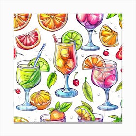 Seamless Pattern With Fruits And Drinks Canvas Print