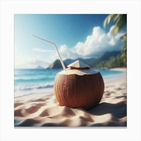 Coconut On The Beach 1 Canvas Print