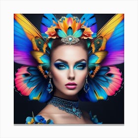 Beautiful Woman With Colorful Butterfly Wings Canvas Print
